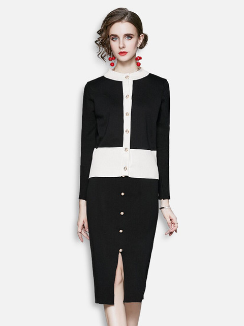 

JC Collection Women Black & White Colourblocked T-shirt With Skirt