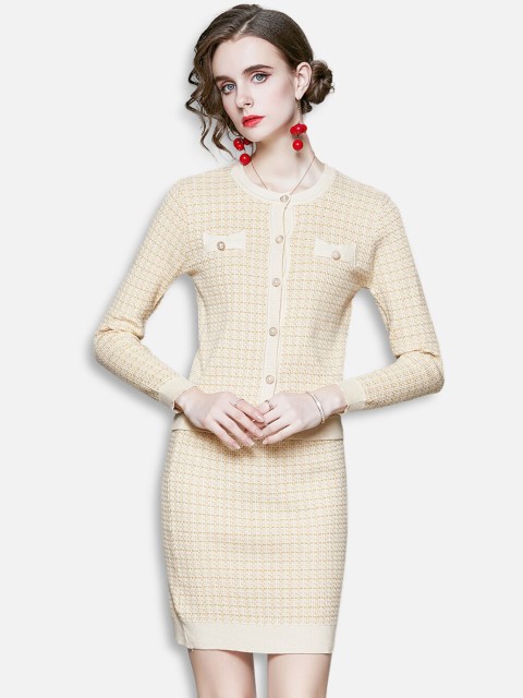 

JC Collection Women Beige Checked Shirt with Skirt