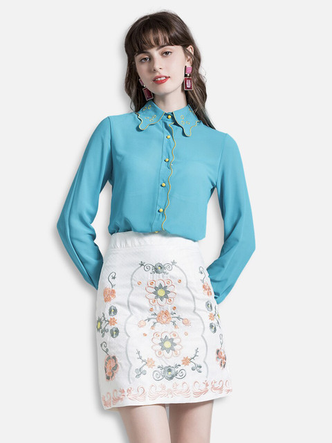 

JC Collection Women Blue & White Shirt with Skirt