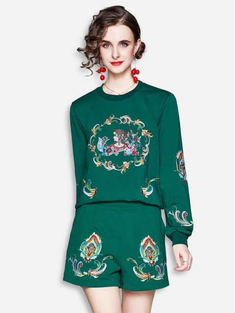 

JC Collection Women Green & Blue Printed T-shirt with Shorts