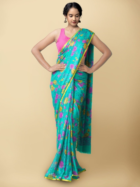 

Unnati Silks Women Green & Pink Printed Art Chiffon Saree