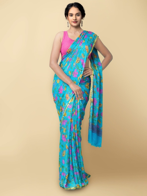 

Unnati Silks Women Blue & Pink Printed Art Chiffon Saree