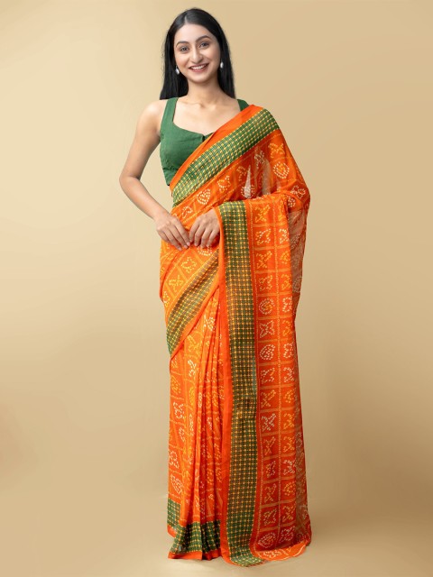 

Unnati Silks Women Orange Printed Art Chiffon Saree