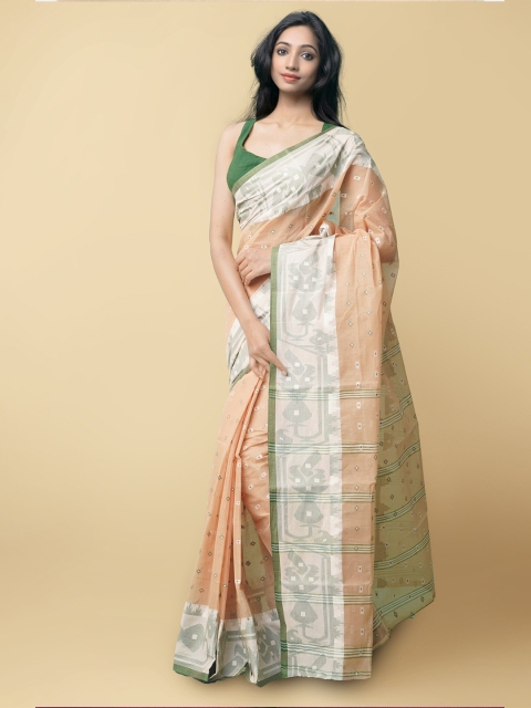

Unnati Silks Women Brown & Green Pure Handloom Bengal Tant Cotton Sustainable Saree