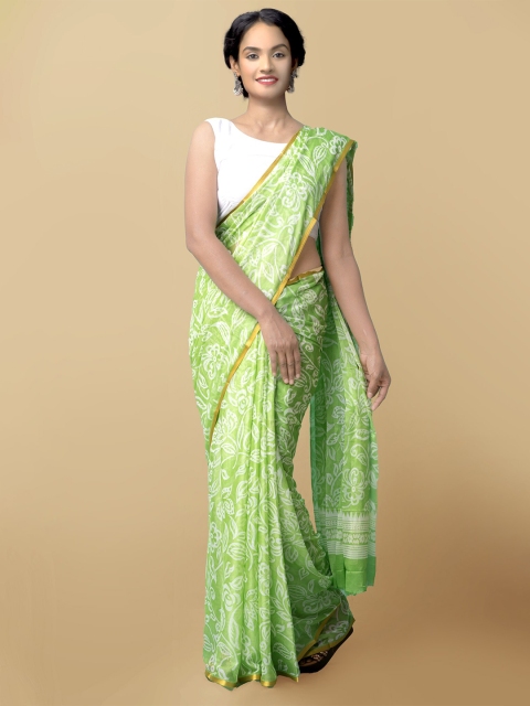 

Unnati Silks Green & White Floral Art Silk Saree
