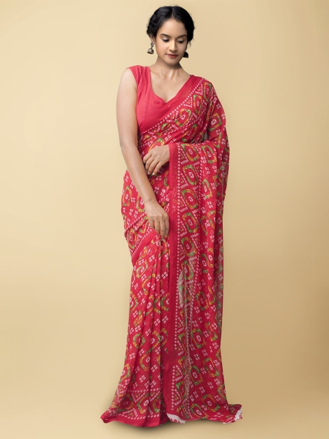 

Unnati Silks Women Red & White Printed Art Chiffon Saree