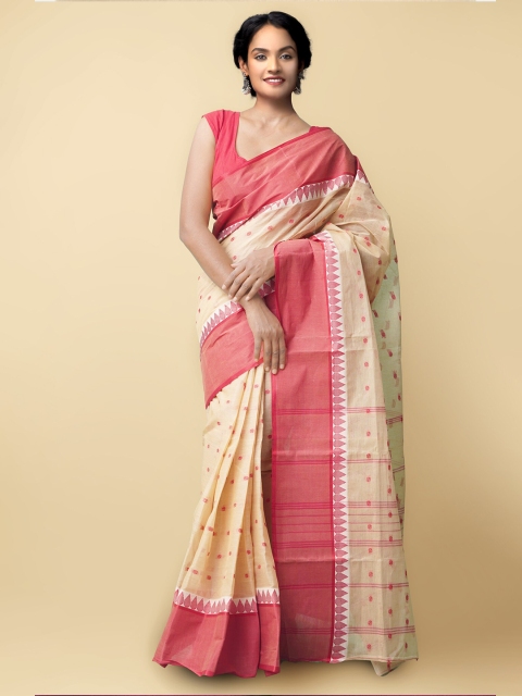 

Unnati Silks Women Brown & Red Pure Handloom Bengal Tant Cotton Sustainable Saree