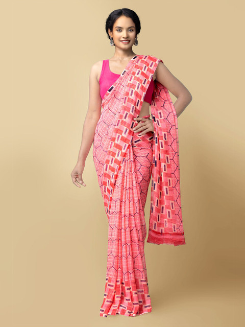

Unnati Silks Women Pink & Purple Printed Art Chiffon Saree