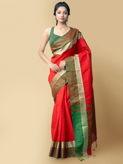 

Unnati Silks Women Red & Green Pure Handloom Mangalagiri Cotton Sustainable Saree