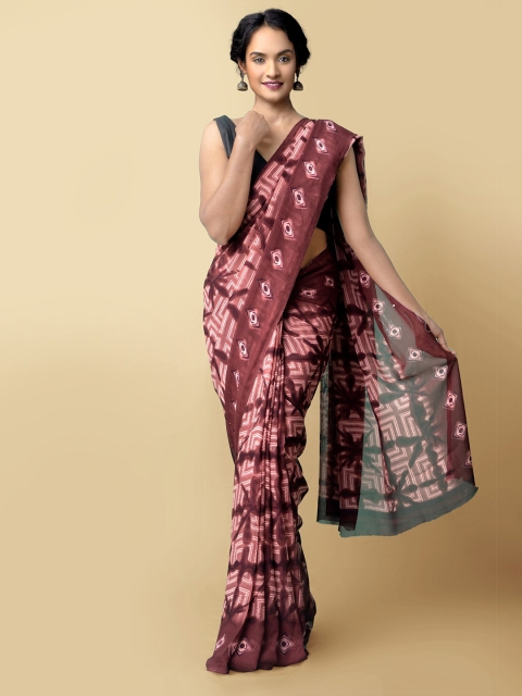 

Unnati Silks Women Burgundy & Pink Printed Art Chiffon Saree