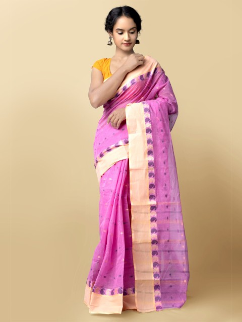 

Unnati Silks Women Pink Pure Handloom Bengal Tant Cotton Sustainable Saree