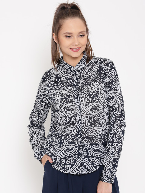 

United Colors of Benetton Women Navy Printed Casual Shirt, Navy blue