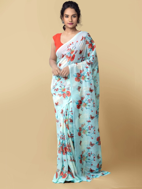 

Unnati Silks Women Blue & Red Printed Georgette Saree