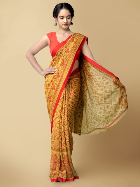 

Unnati Silks Women Yellow & Red Printed Georgette Saree