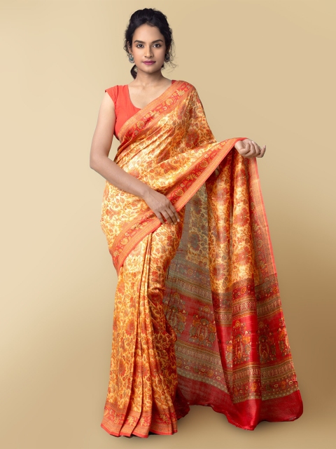 

Unnati Silks Women Orange & Red Pure Handloom Bangalore Silk Sustainable Saree