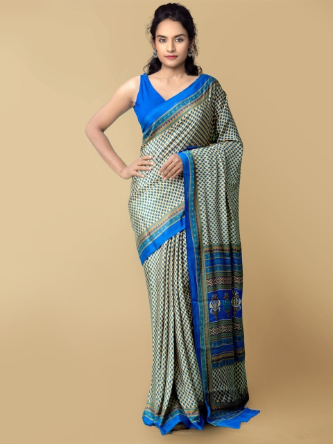 

Unnati Silks Brown & Beige Floral Art Silk Block Print Saree