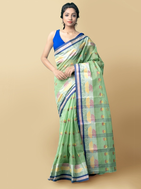 

Unnati Silks Women Green & Blue Pure Handloom Bengal Tant Cotton Sustainable Saree