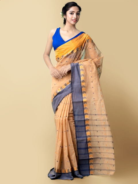 

Unnati Silks Women Brown & Blue Pure Handloom Bengal Tant Cotton Saree