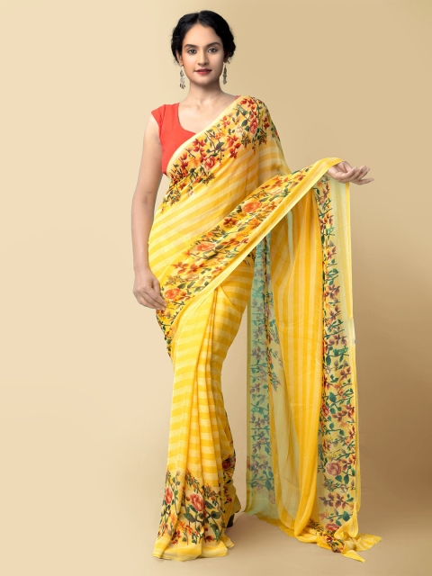 

Unnati Silks Women Yellow & Red Printed Art Chiffon Saree