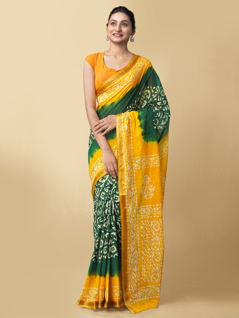 

Unnati Silks Women Green Pure Batik Cotton Saree