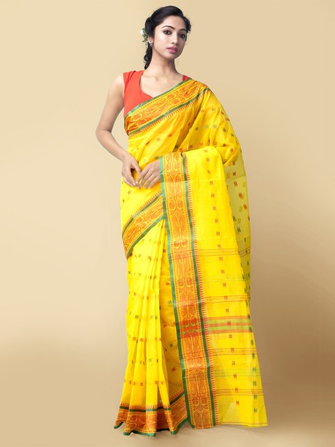 

Unnati Silks Women Yellow & Red Pure Handloom Bengal Tant Cotton Sustainable Saree