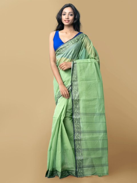 

Unnati Silks Women Green & Grey Pure Handloom Bengal Tant Cotton Saree