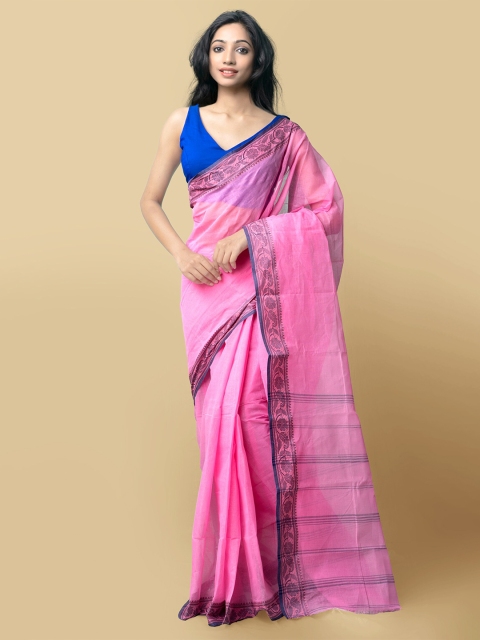 

Unnati Silks Women Pink & Grey Pure Handloom Bengal Tant Cotton Sustainable Saree