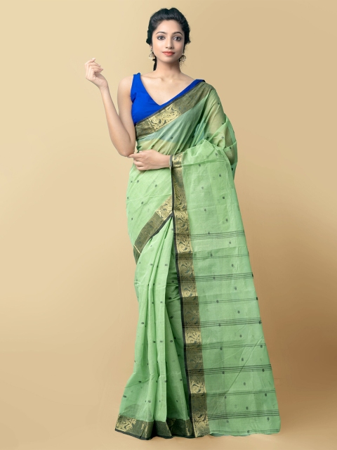 

Unnati Silks Women Green Pure Handloom Bengal Tant Cotton Sustainable Saree