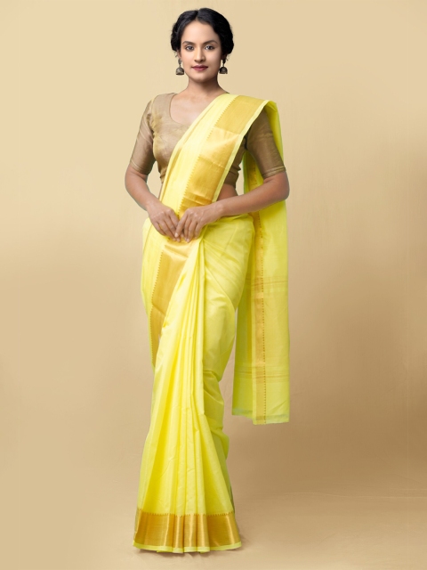 

Unnati Silks Women Yellow Pure Handloom Mangalagiri Silk Cotton Sustainable Saree