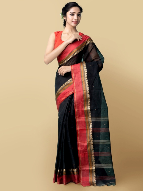 

Unnati Silks Women Black & Red Pure Handloom Bengal Tant Cotton Sustainable Saree