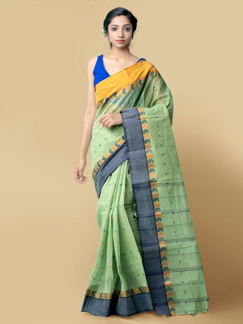 

Unnati Silks Women Green & Blue Pure Handloom Bengal Tant Cotton Saree
