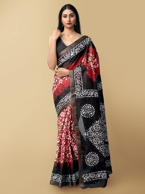 

Unnati Silks Women Red Batik Cotton Saree