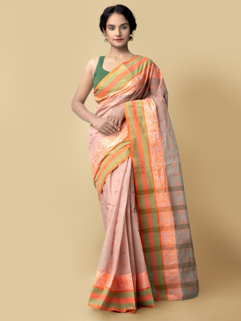 

Unnati Silks Women Brown Jamdhani Bengal Tant Cotton Saree