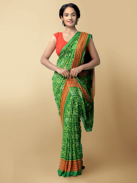 

Unnati Silks Women Green Printed Art Chiffon Saree