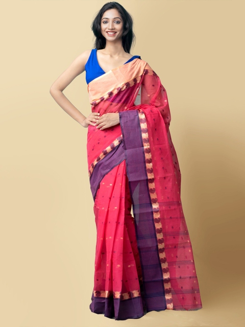 

Unnati Silks Women Pink & Purple Pure Handloom Bengal Tant Cotton Sustainable Saree