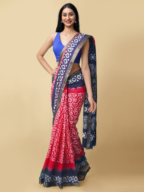 

Unnati Silks Women Red & Blue Pure Batik Cotton Sustainable Saree