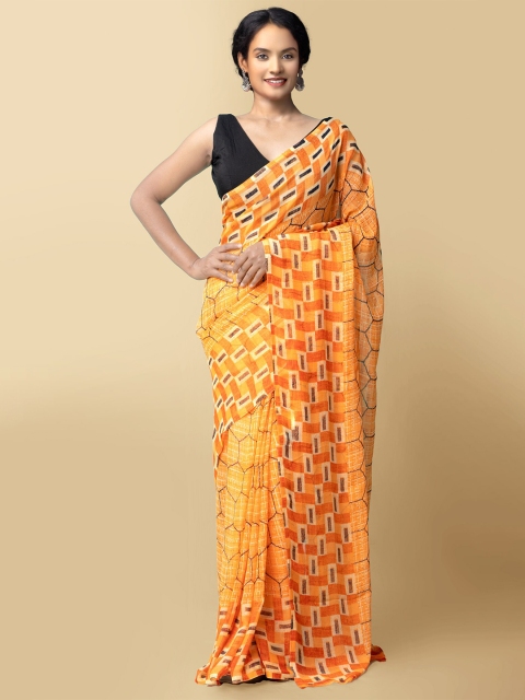 

Unnati Silks Women Orange Printed Art Chiffon Saree