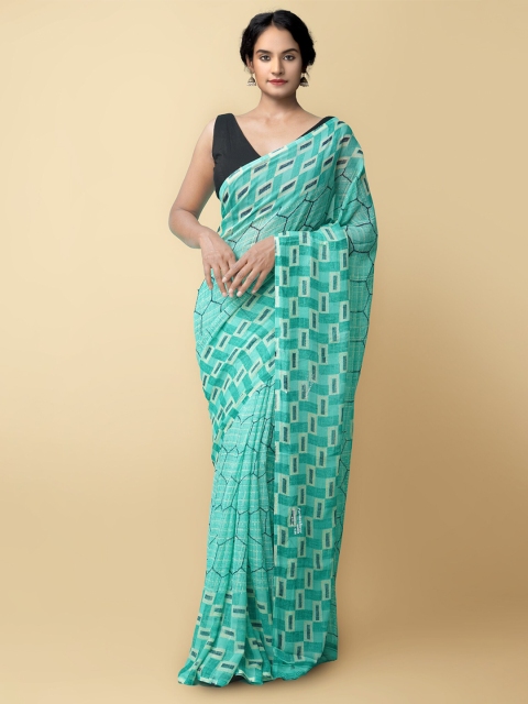 

Unnati Silks Women Green & Navy Blue Printed Art Chiffon Saree