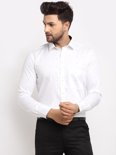 

La Mode Men White Slim Fit Opaque Printed Pure Cotton Formal Shirt