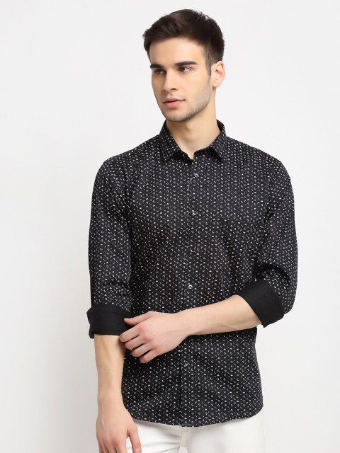 

La Mode Men Black Slim Fit Opaque Printed Pure Cotton Casual Shirt