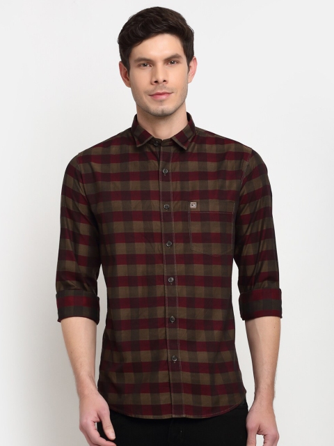 

La Mode Men Brown Slim Fit Opaque Checked Cotton Casual Shirt