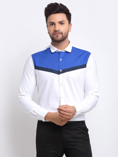 

La Mode Men White Slim Fit Opaque Colourblocked Party Shirt