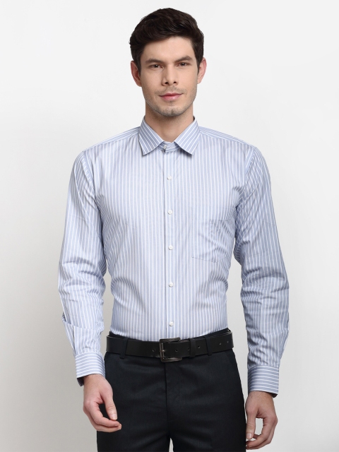 

La Mode Men Blue Slim Fit Opaque Striped Pure Cotton Formal Shirt