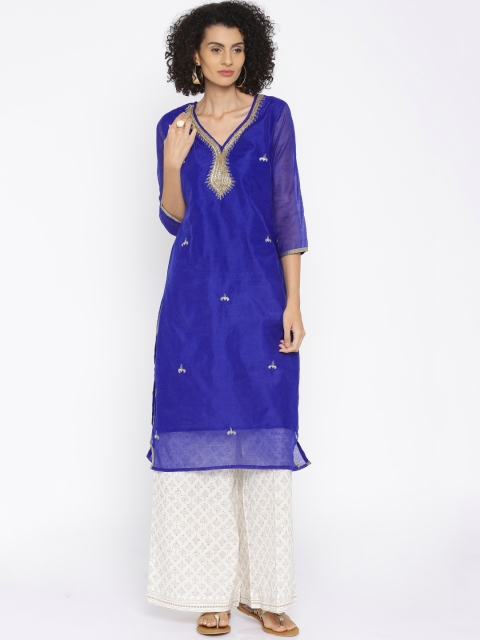 

Anouk Women Blue Yoke Design Straight Kurta