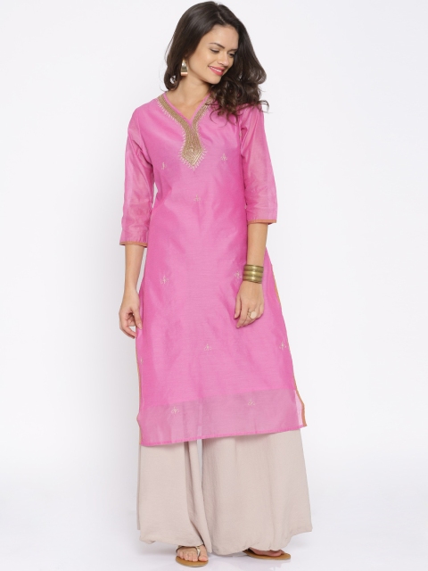 

Anouk Women Pink Yoke Design Straight Kurta