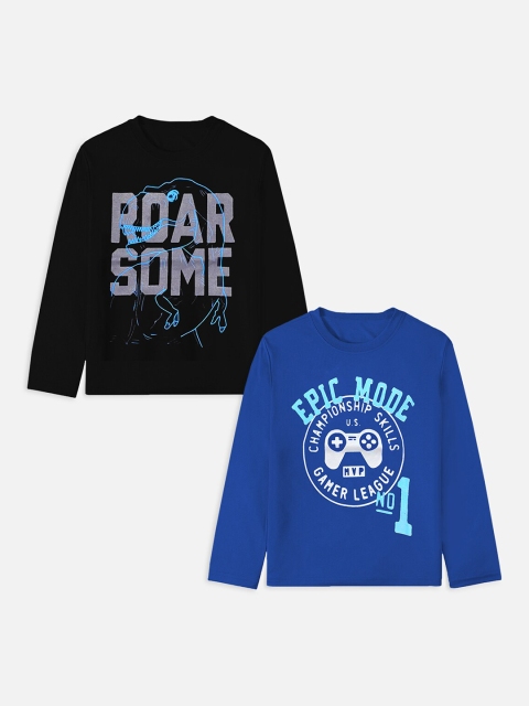 

YK Basics Boys Blue Typography 2 Printed Applique T-shirt