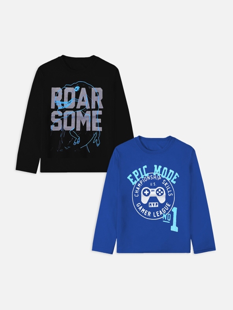 

YK Basics Boys Pack Of 2 Blue & Black Printed T-shirt