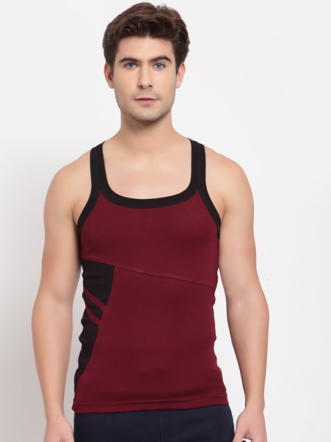 

SPORTO Men Burgundy Solid Pure Super Combed Cotton Gym Vest