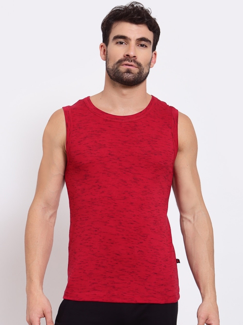 

SPORTO Men Red & Black Self Design Super Combed Cotton Gym Vest