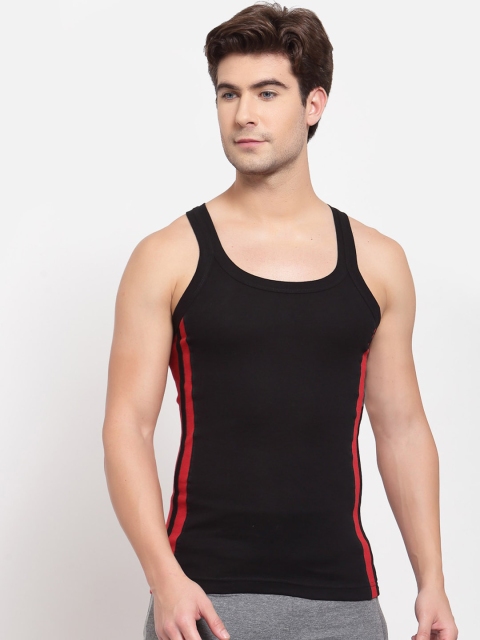 

SPORTO Men Black & Red Striped Pure Super Combed Cotton Gym Vest